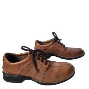 Clarks Shoes Mens Size 9.5 M Touareg Vibe Oxford Brown Leather Bicycle Toe